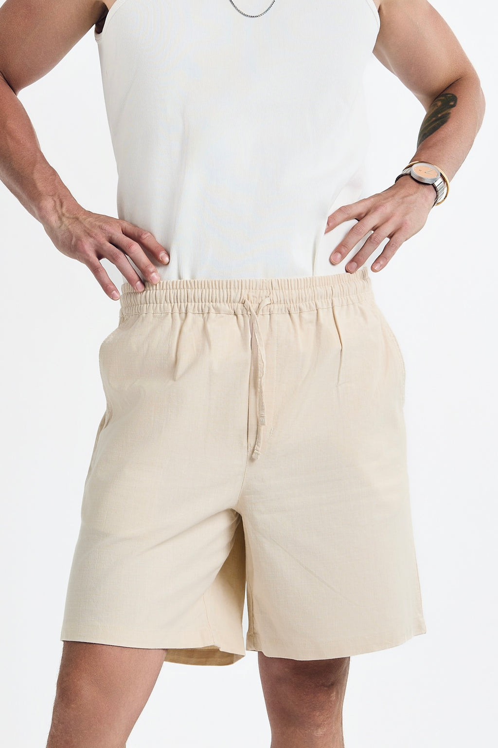 Beige linen shorts