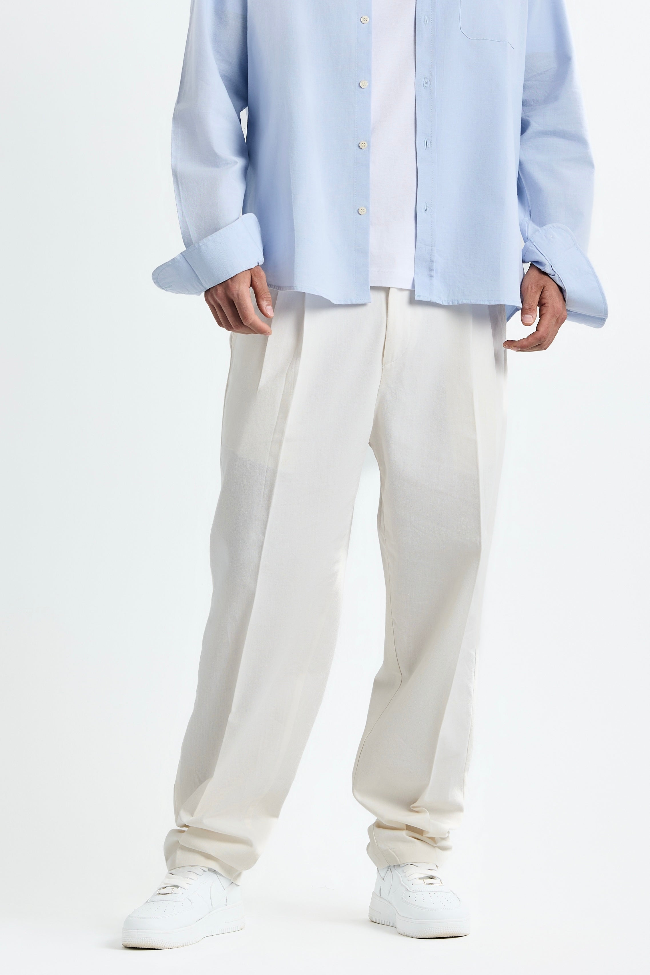 Off-white wide-leg pleated linen pants