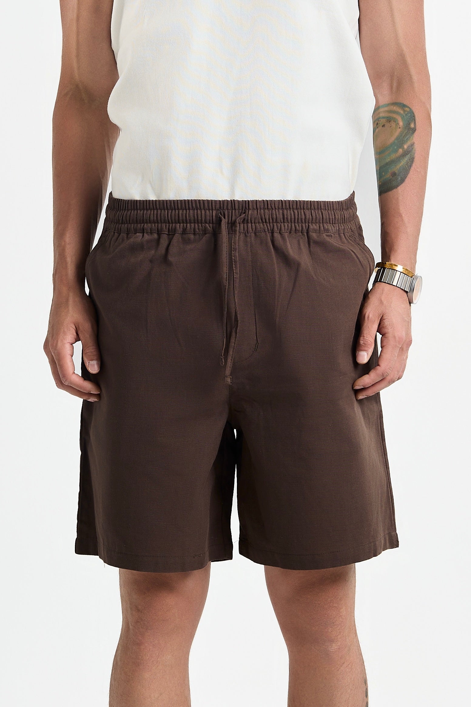 Brown linen shorts