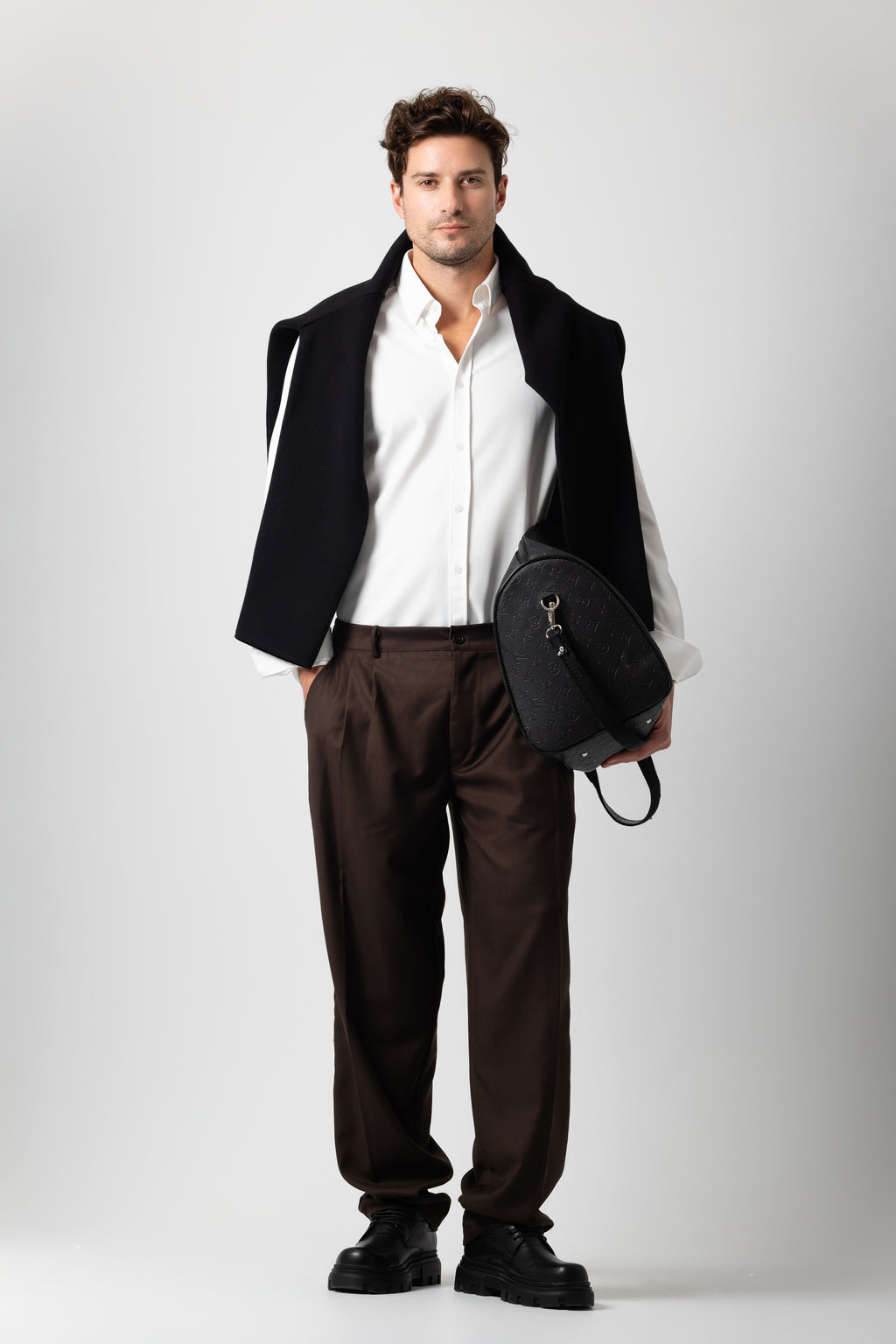 Brown Wide-Leg Tailored Pants