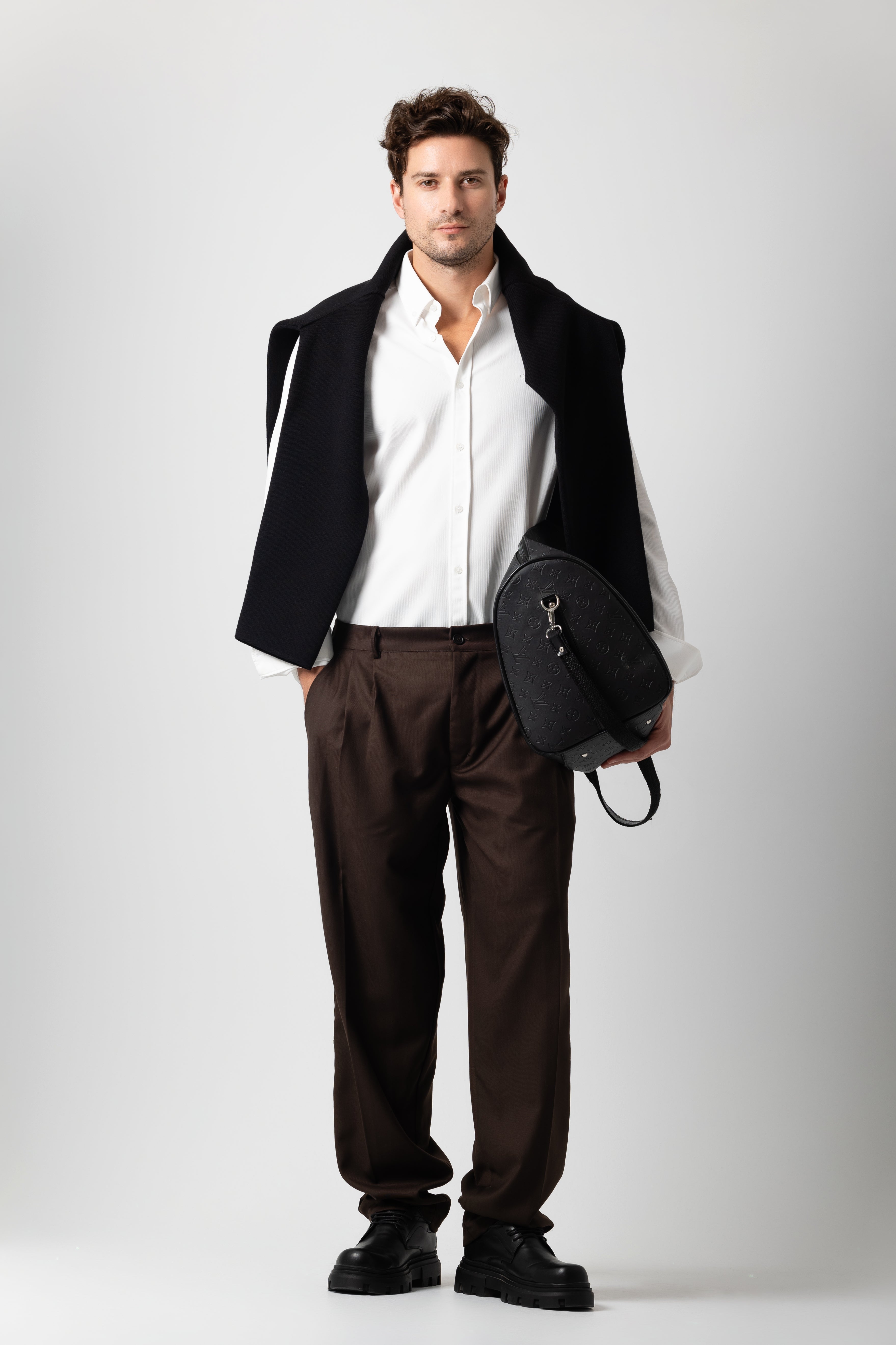 Brown Wide-Leg Tailored Pants