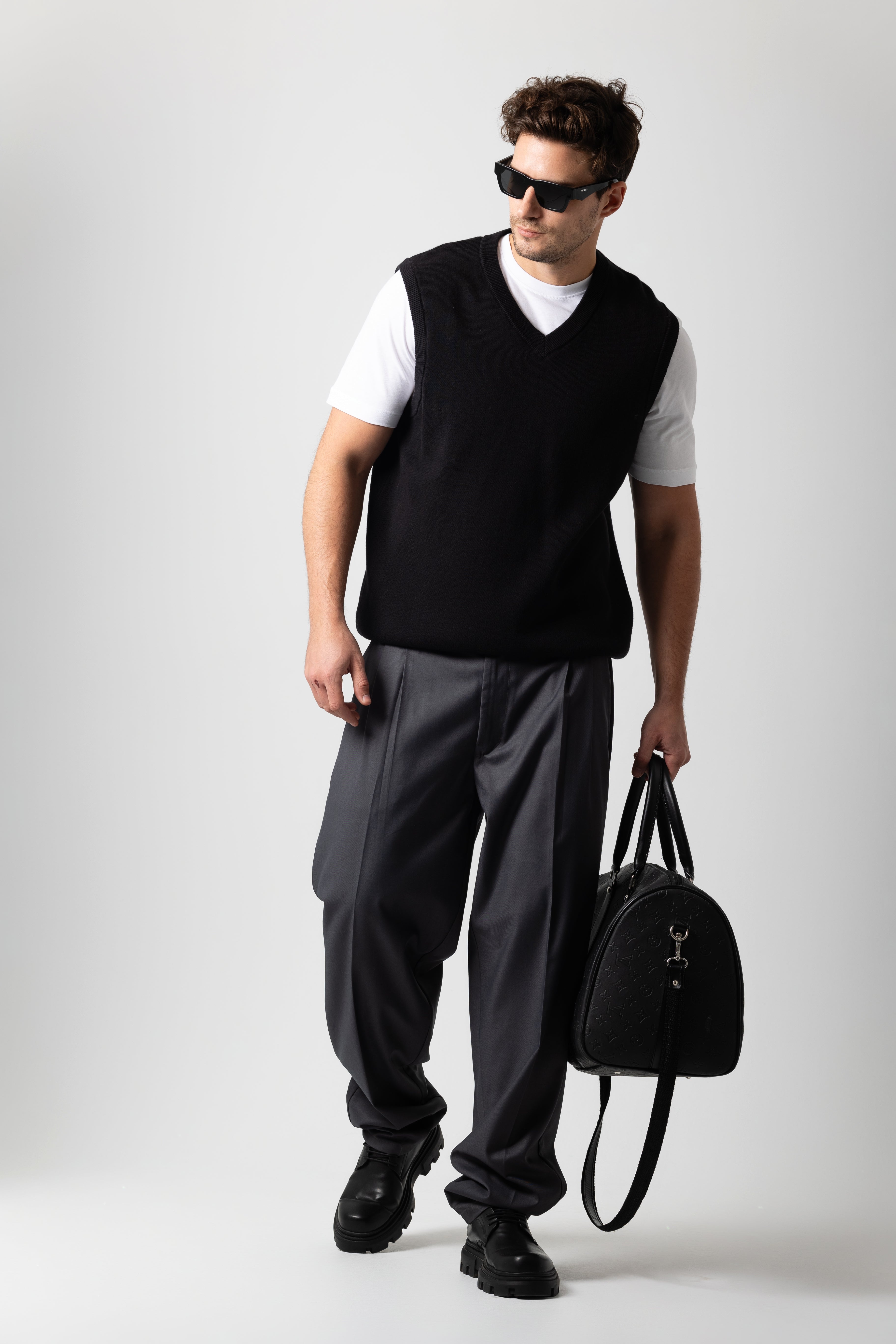 Grey Wide-Leg Tailored Pants
