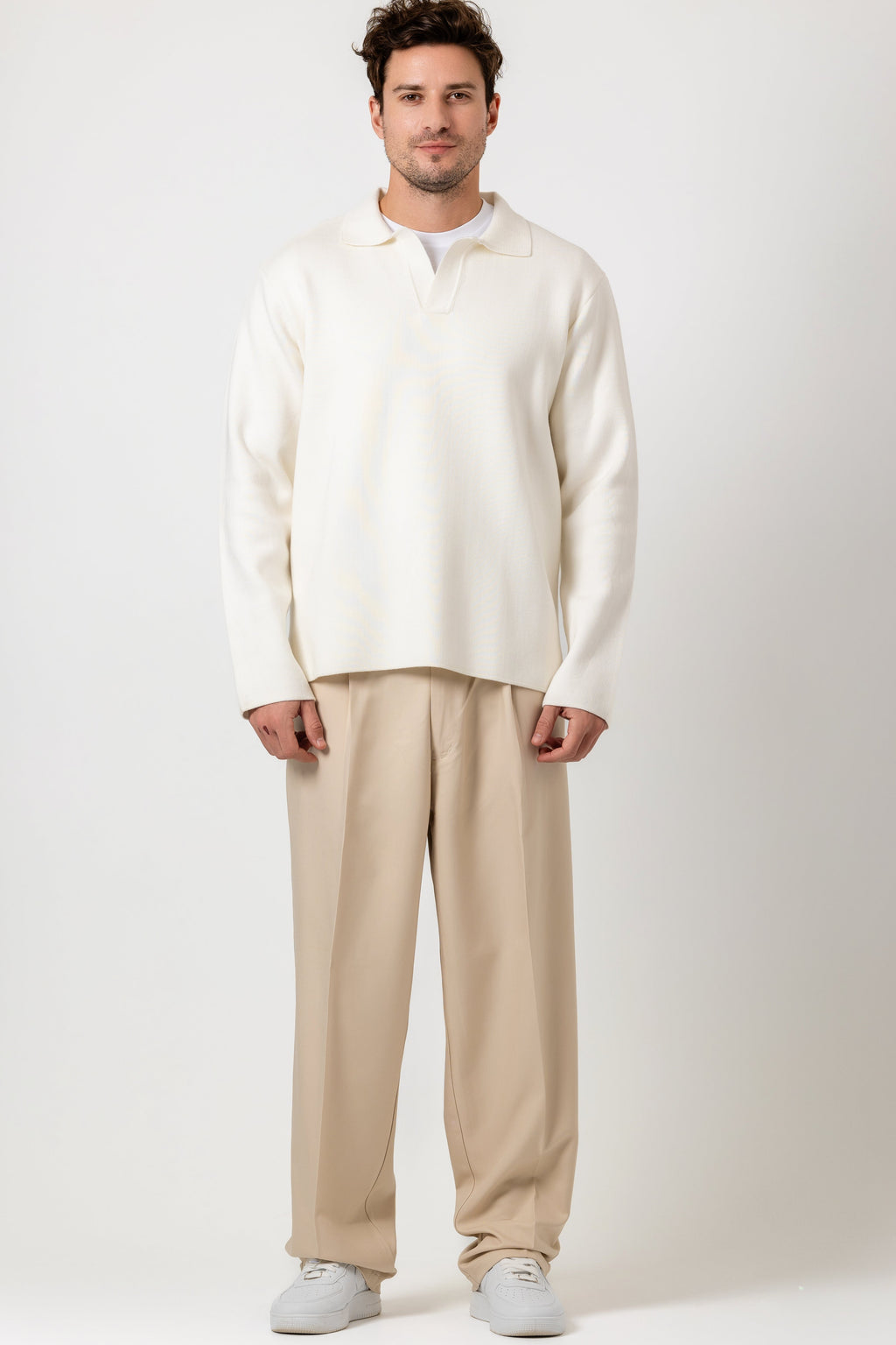Beige Baggy Tailored Pants