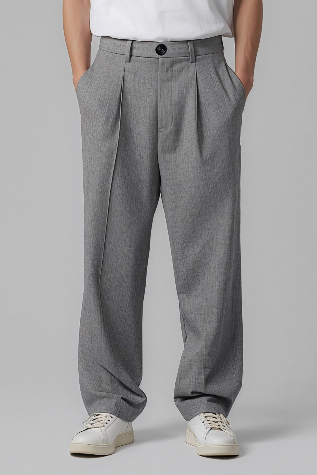 PLEATED WIDE-LEG TROUSERS GREY