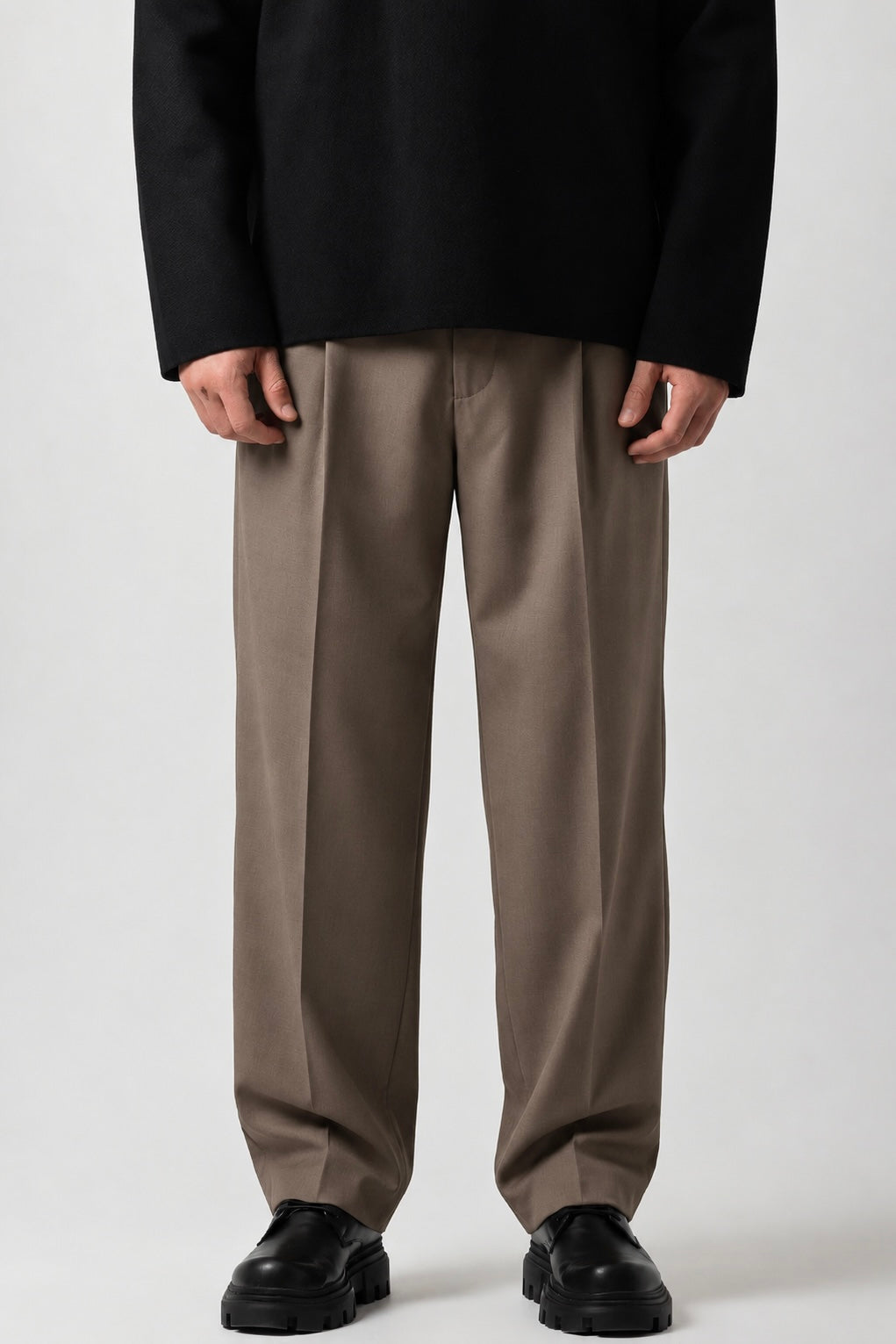 Taupe wide-leg tailored pants