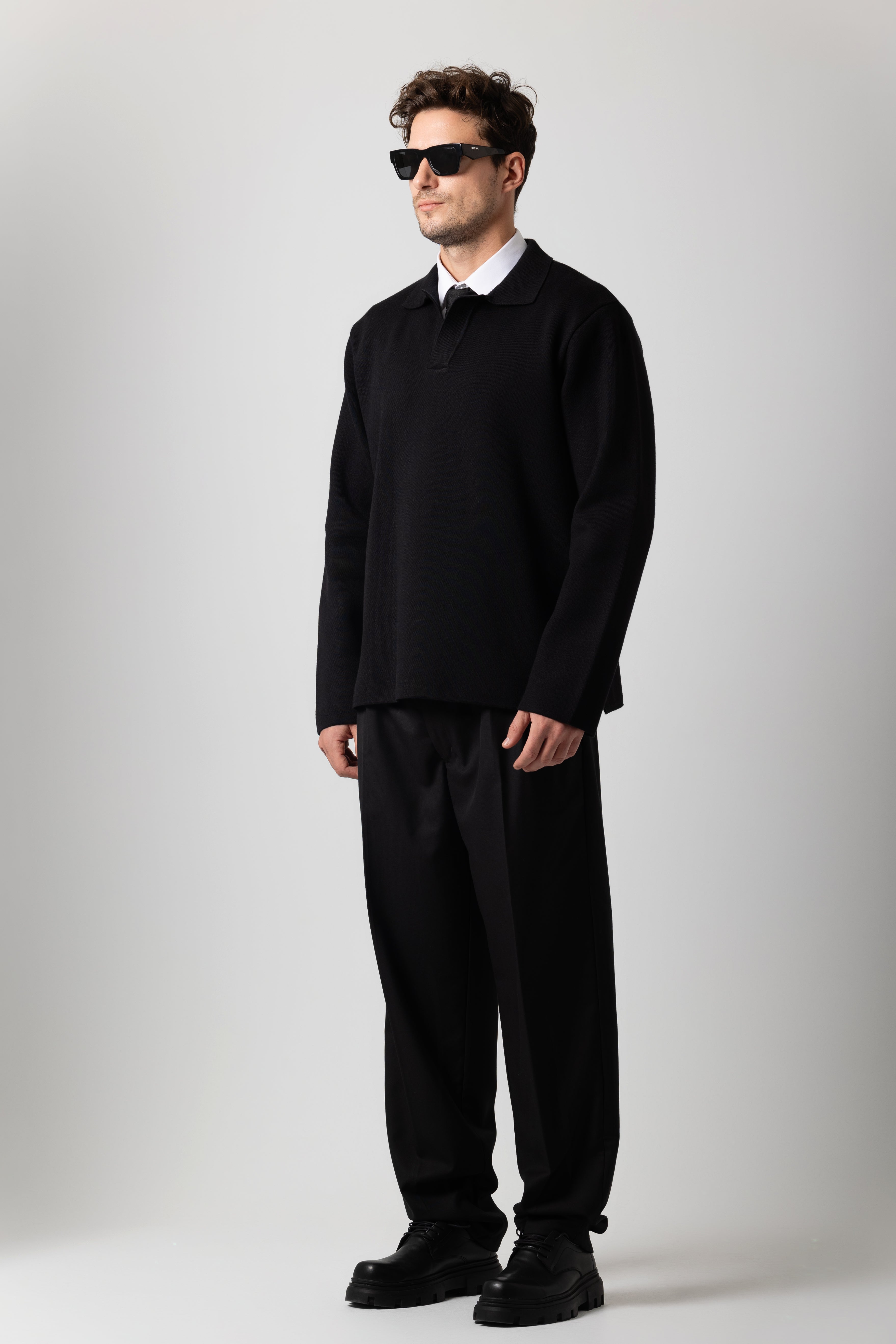 Black Wide-Leg Tailored Pants