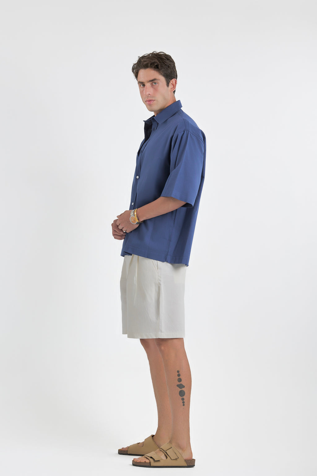 Blue Oversized Short Sleeve Linen Shirt