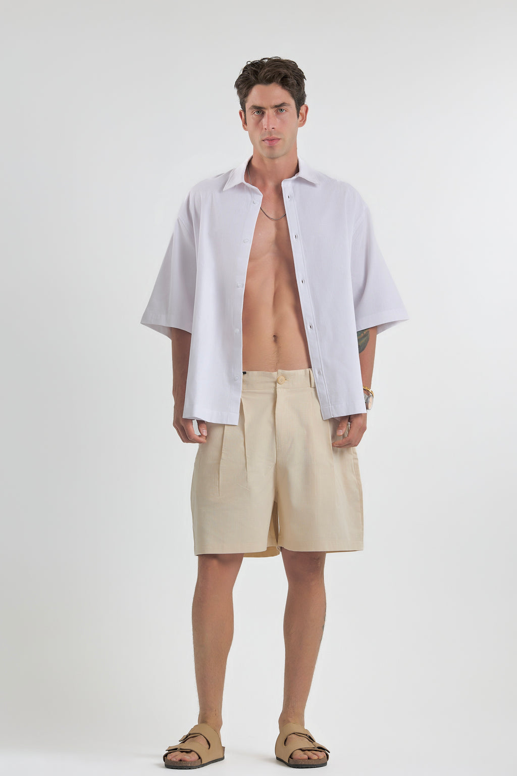 White Oversized Short Sleeve Linen Shirt