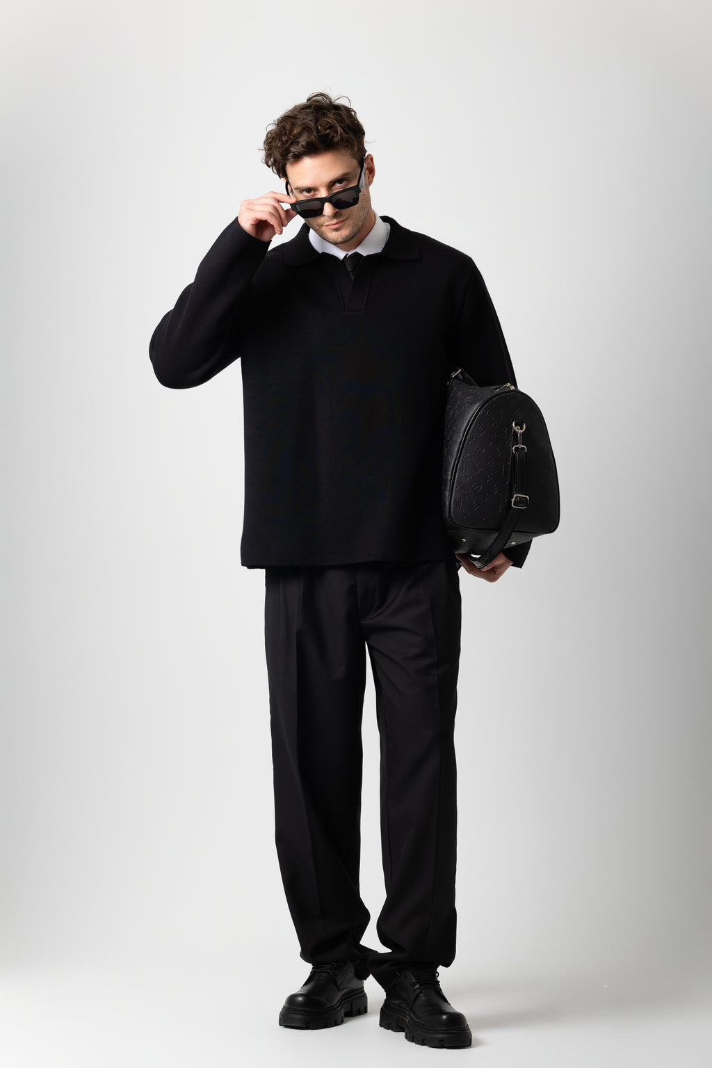 Black Wide-Leg Tailored Pants