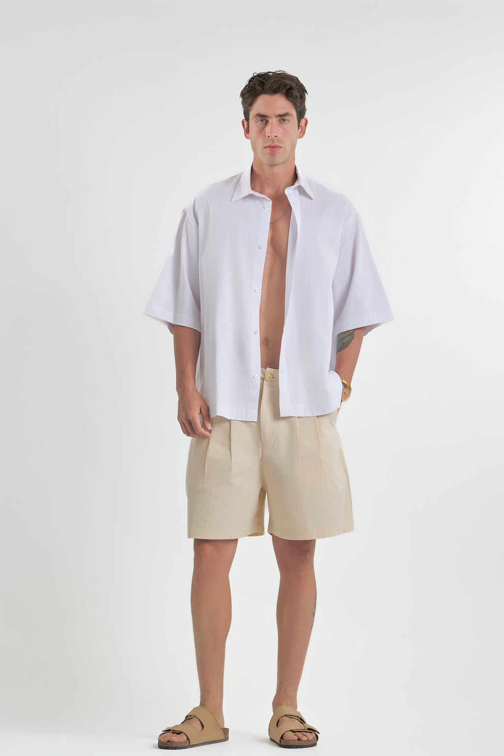 White Oversized Short Sleeve Linen Shirt