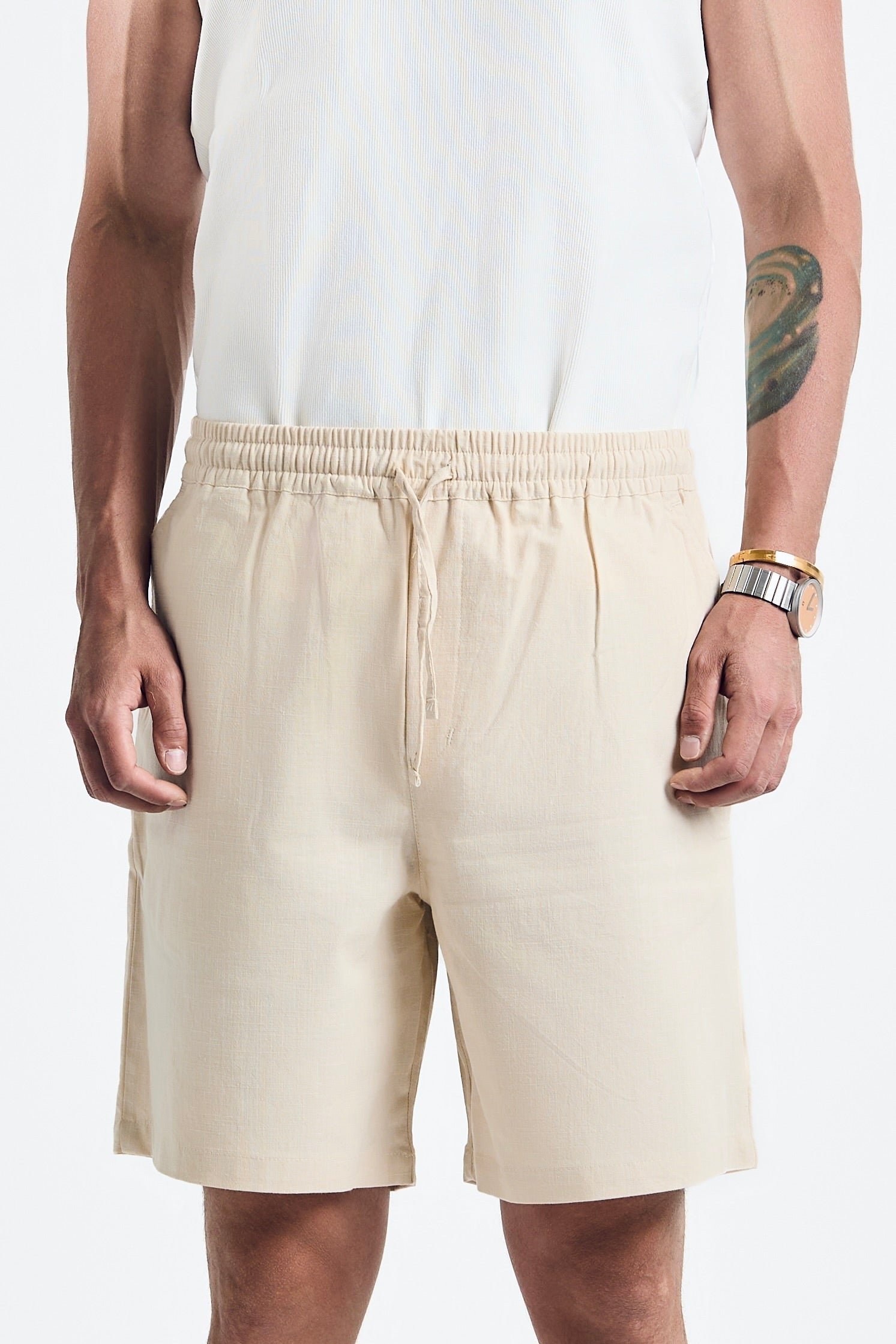Beige linen shorts