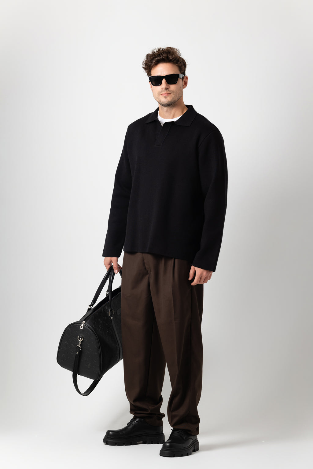 Brown Wide-Leg Tailored Pants