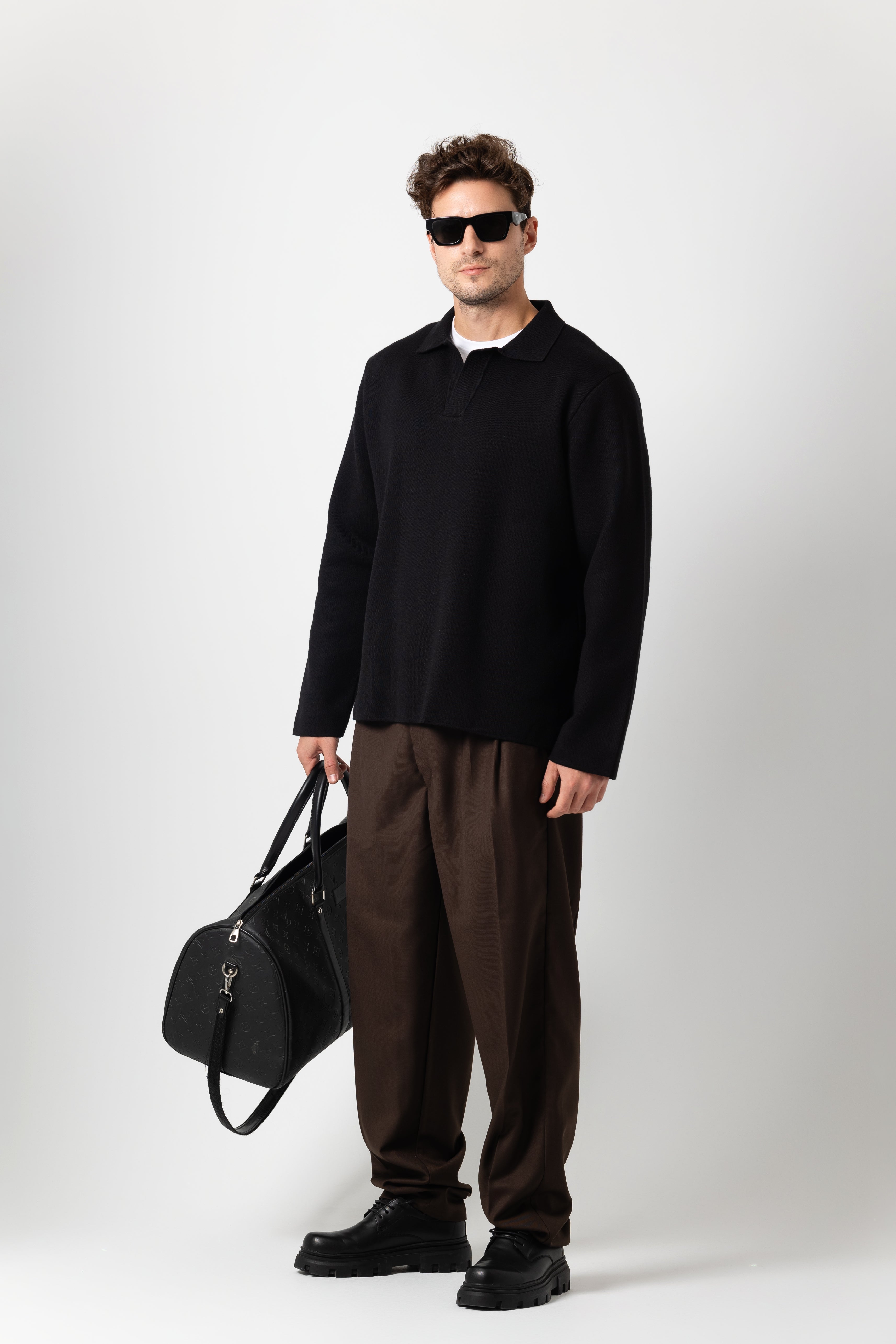 Brown Wide-Leg Tailored Pants