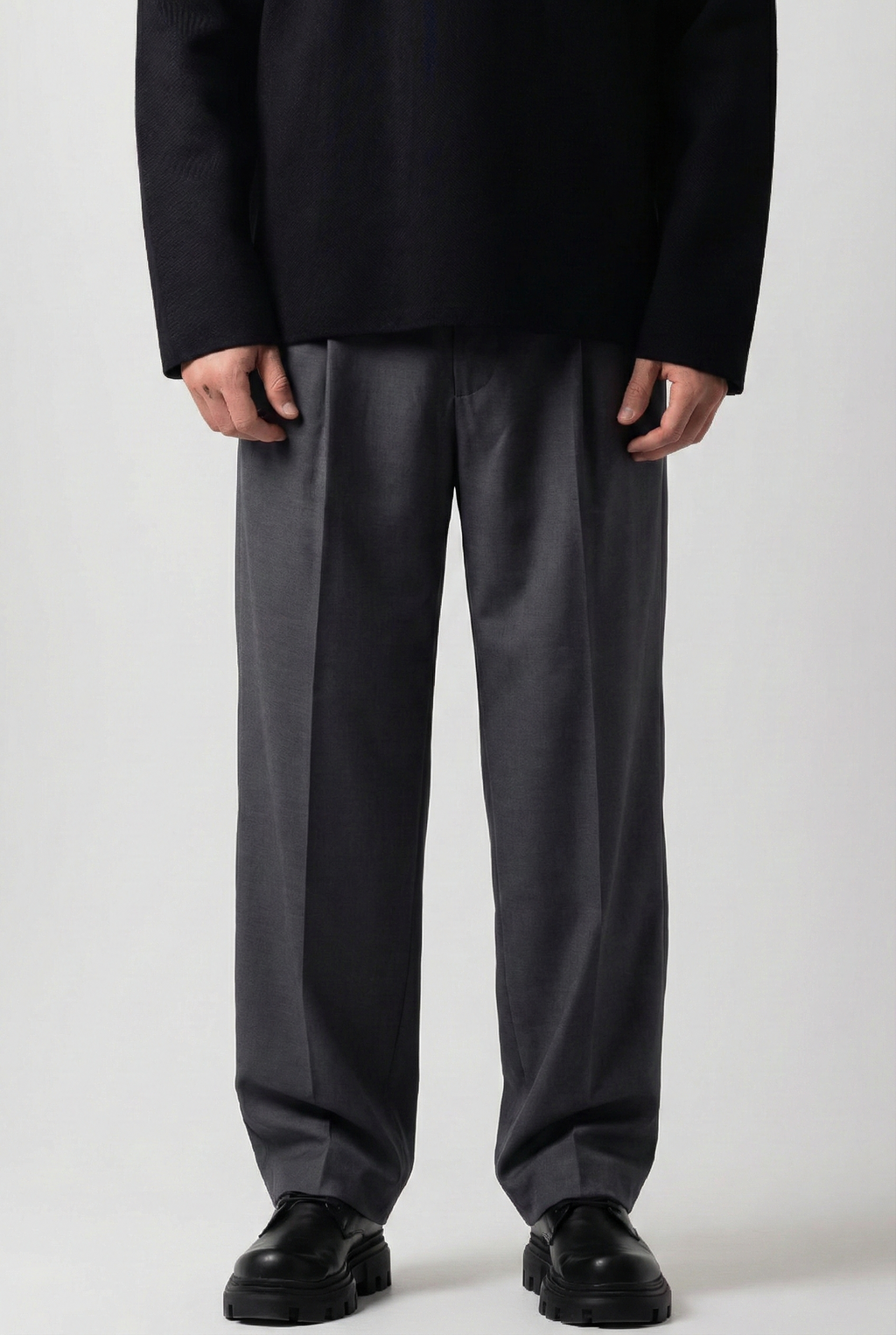 Grey Wide-Leg Tailored Pants