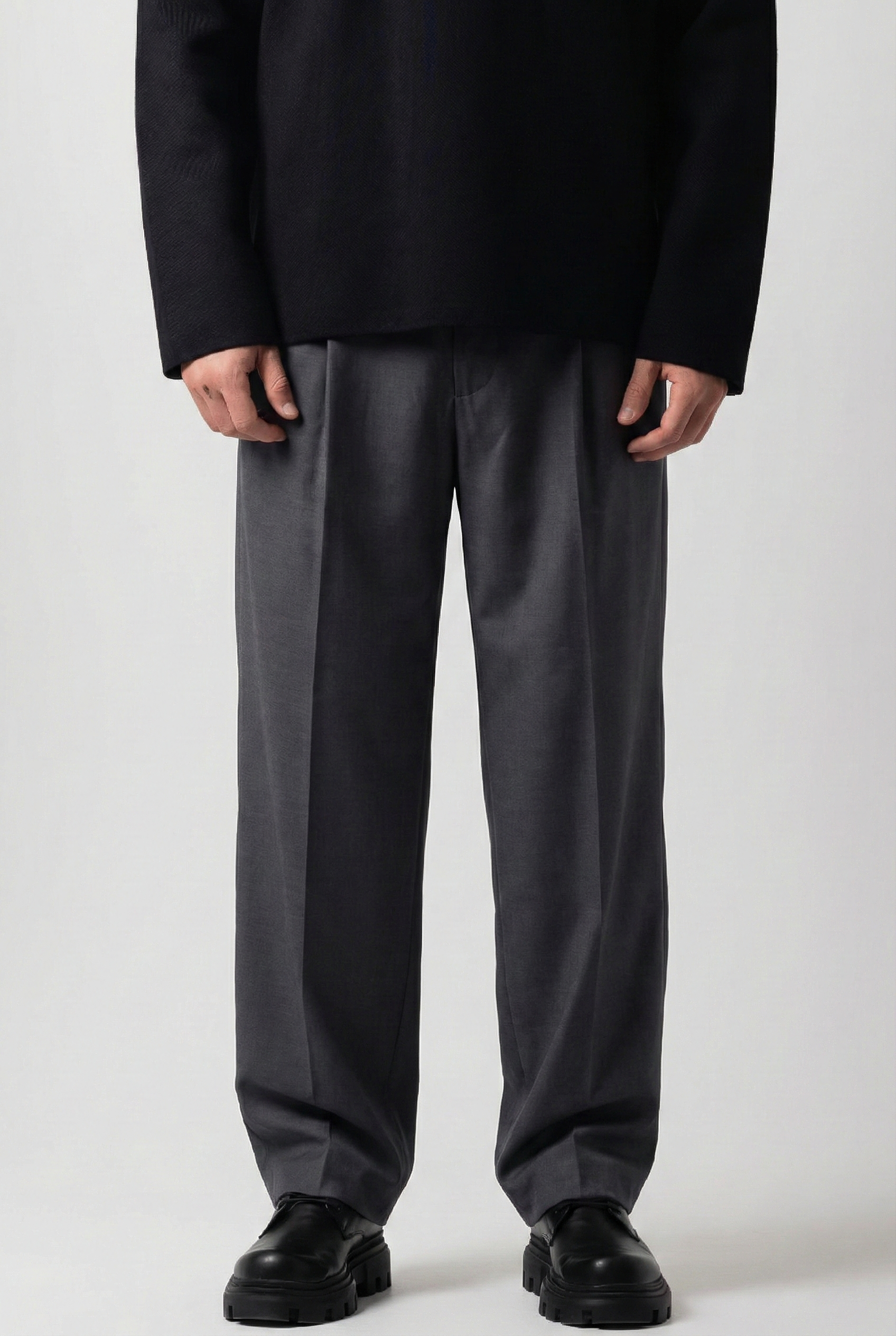 Grey Wide-Leg Tailored Pants