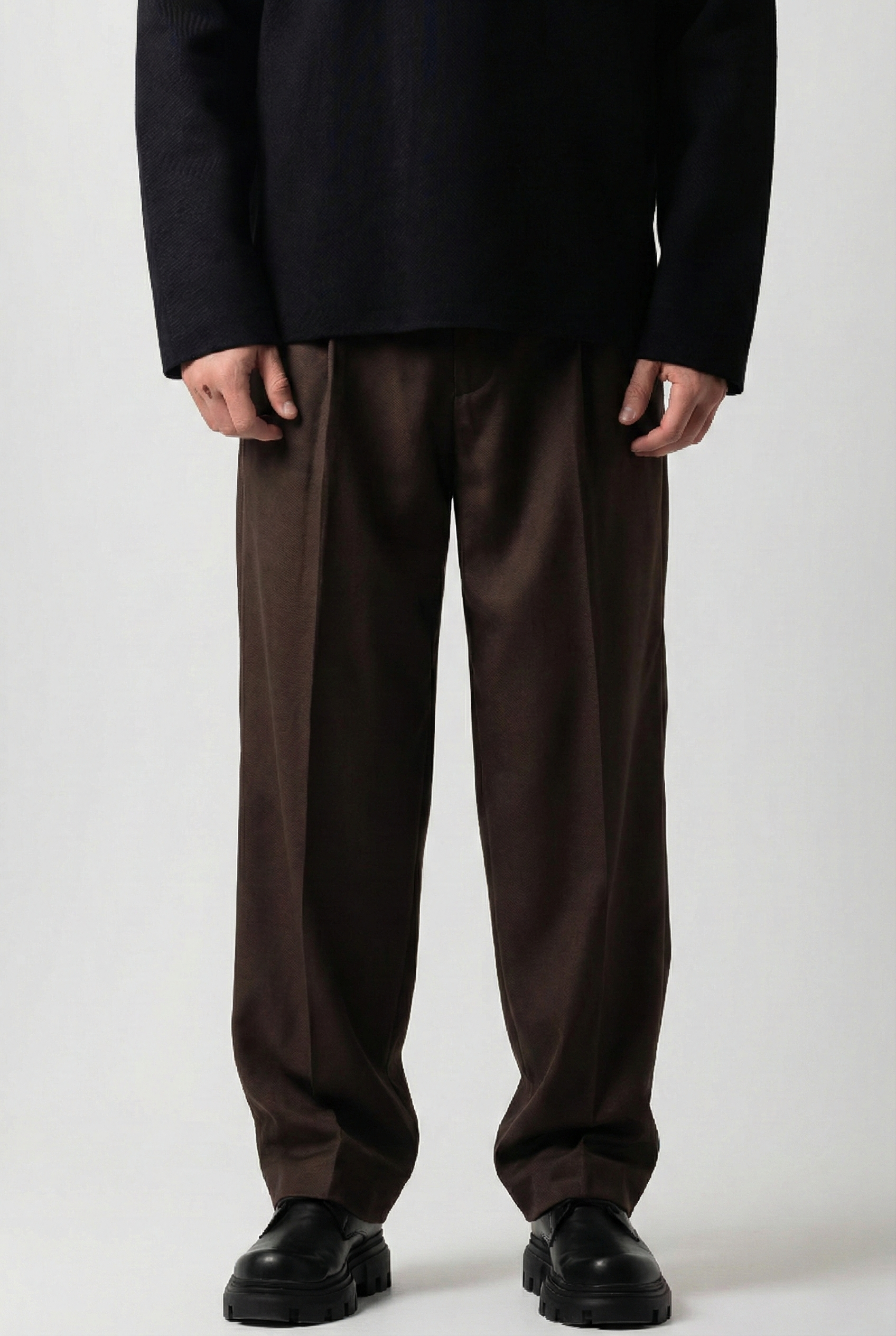 Brown Wide-Leg Tailored Pants