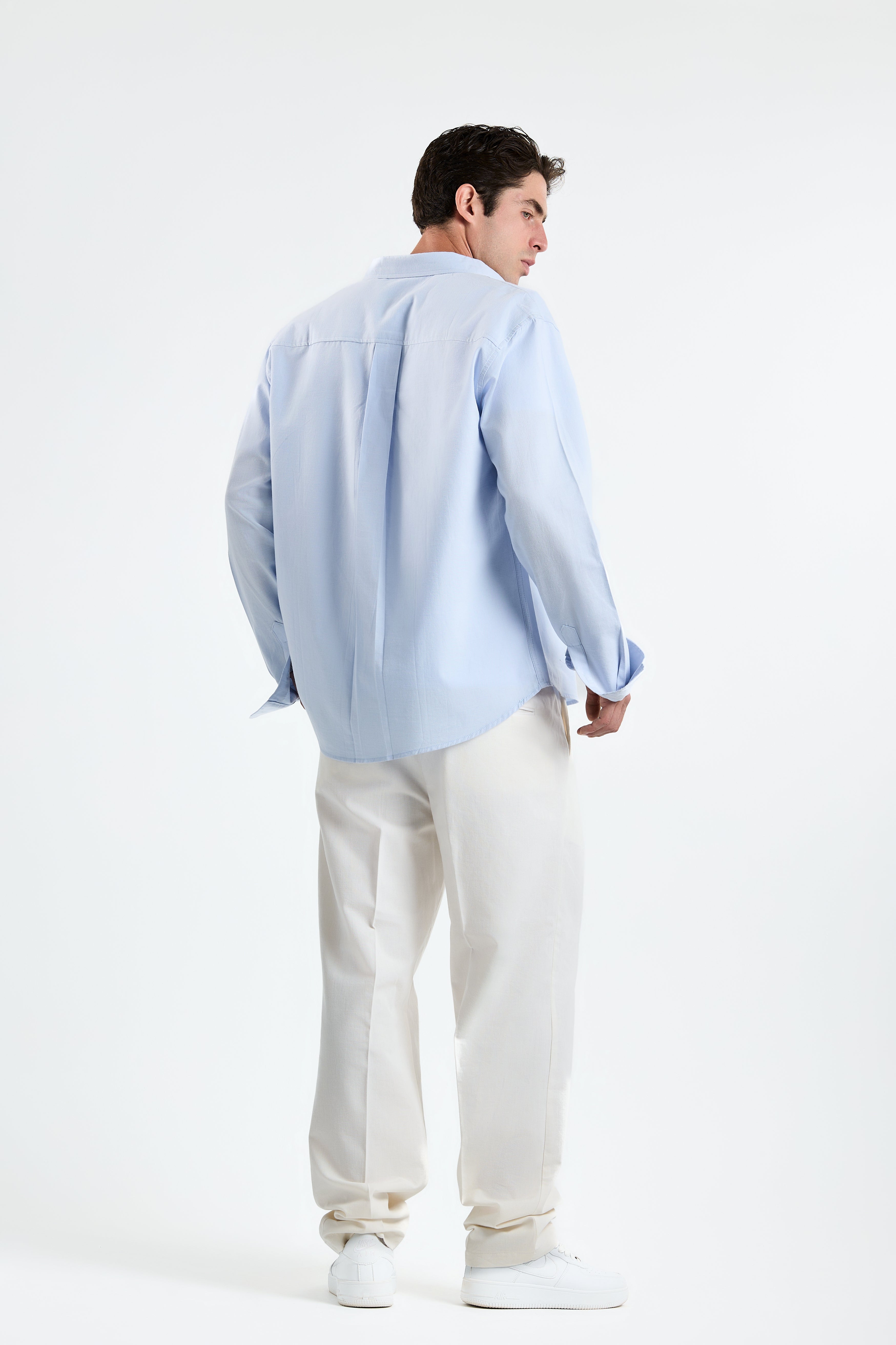 Off-white wide-leg pleated linen pants