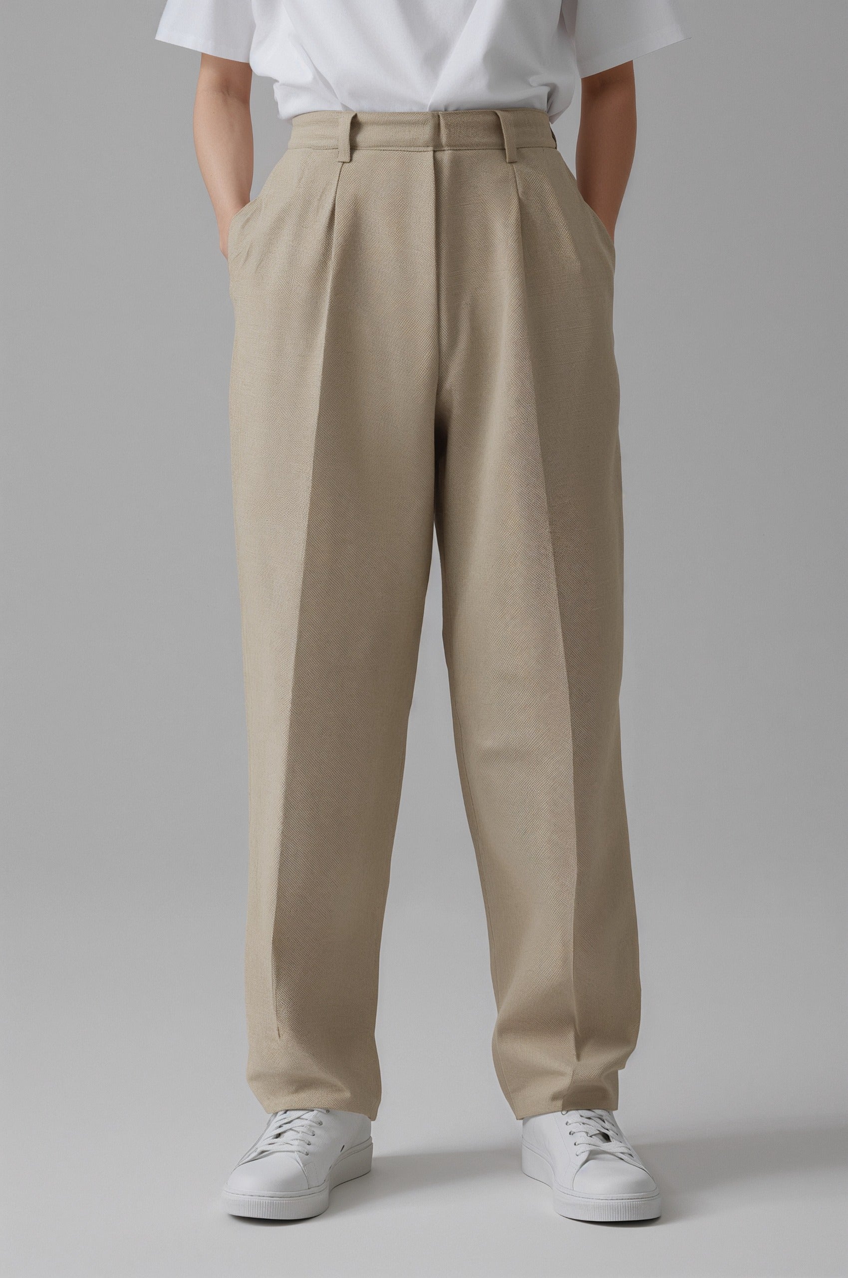 PLEATED WIDE-LEG TROUSERS BEIGE