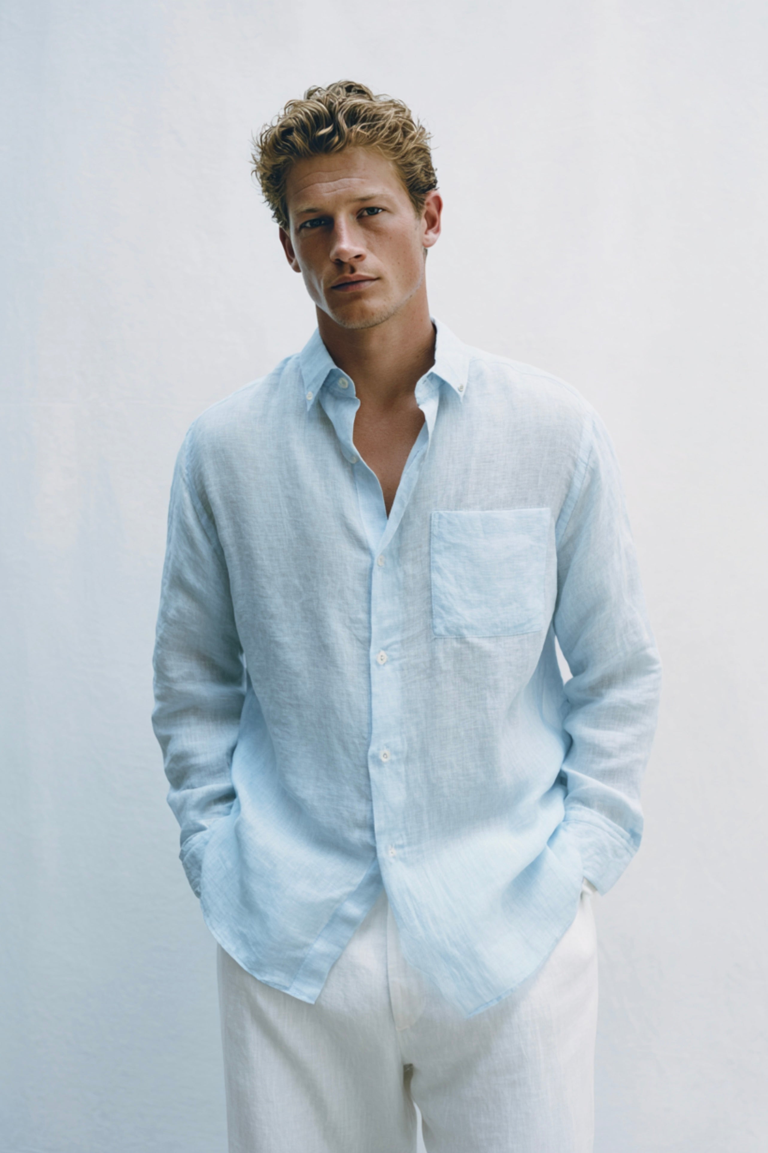 Pure Linen Shirt Baby Blue