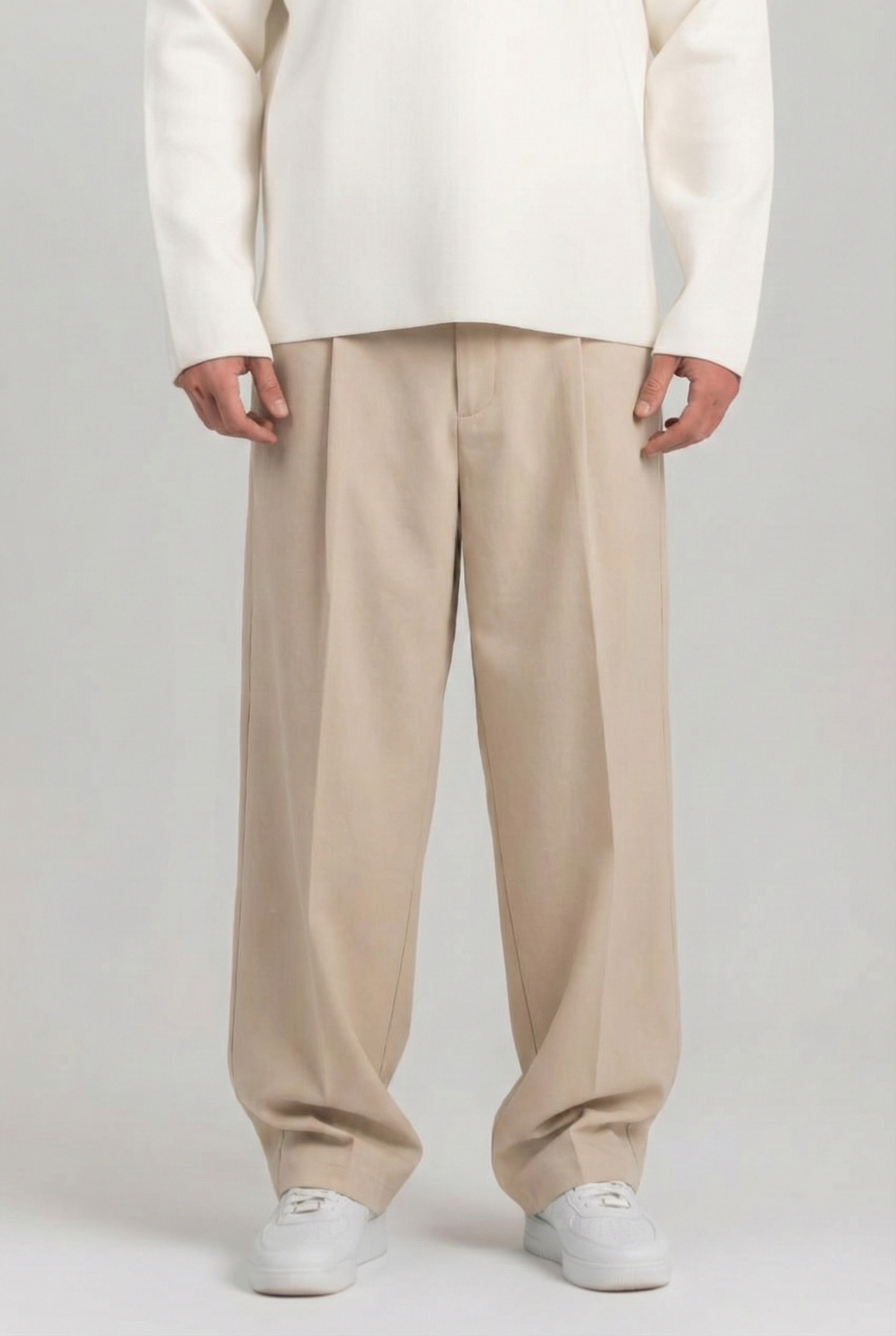 Beige Baggy Tailored Pants