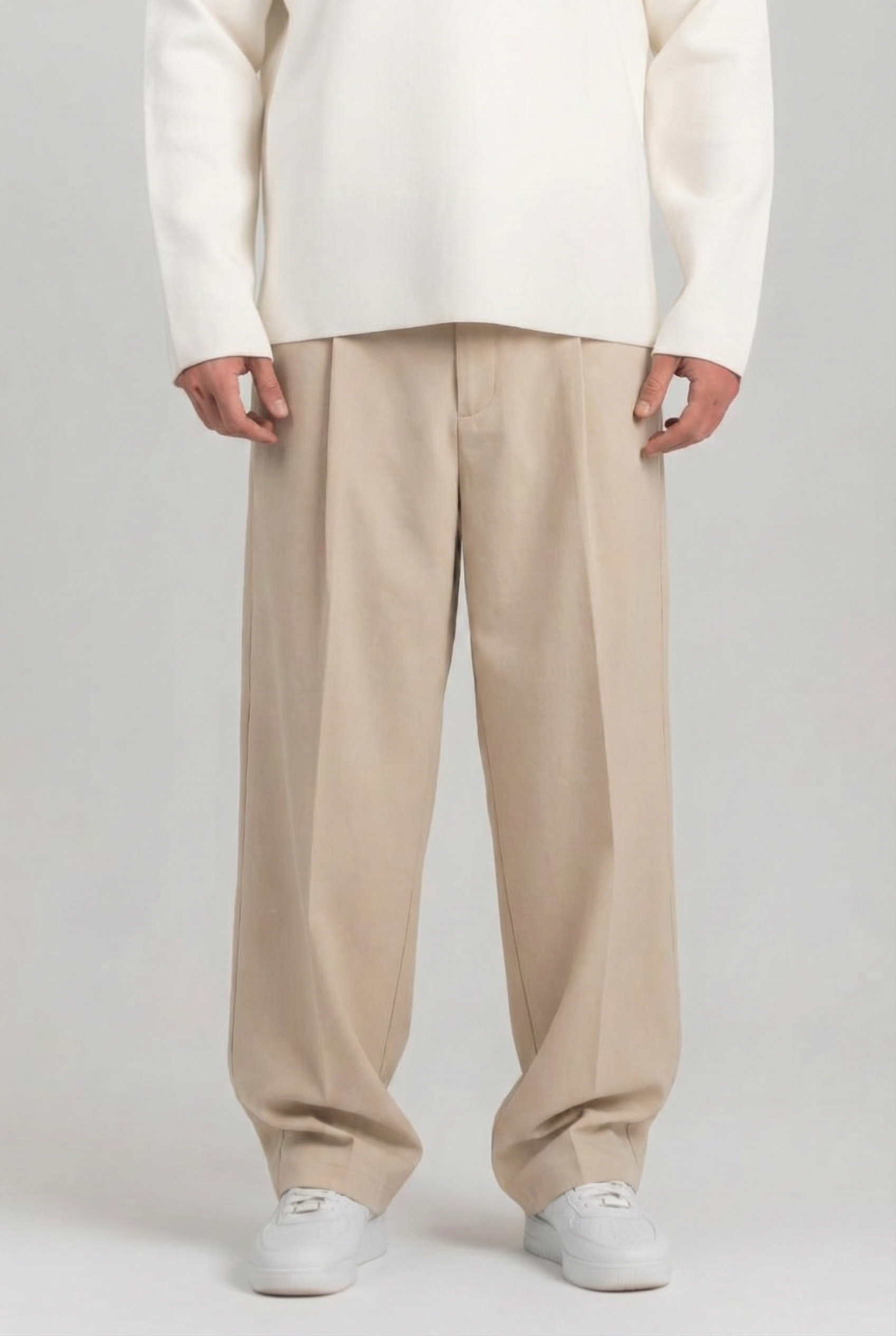 Beige Baggy Tailored Pants
