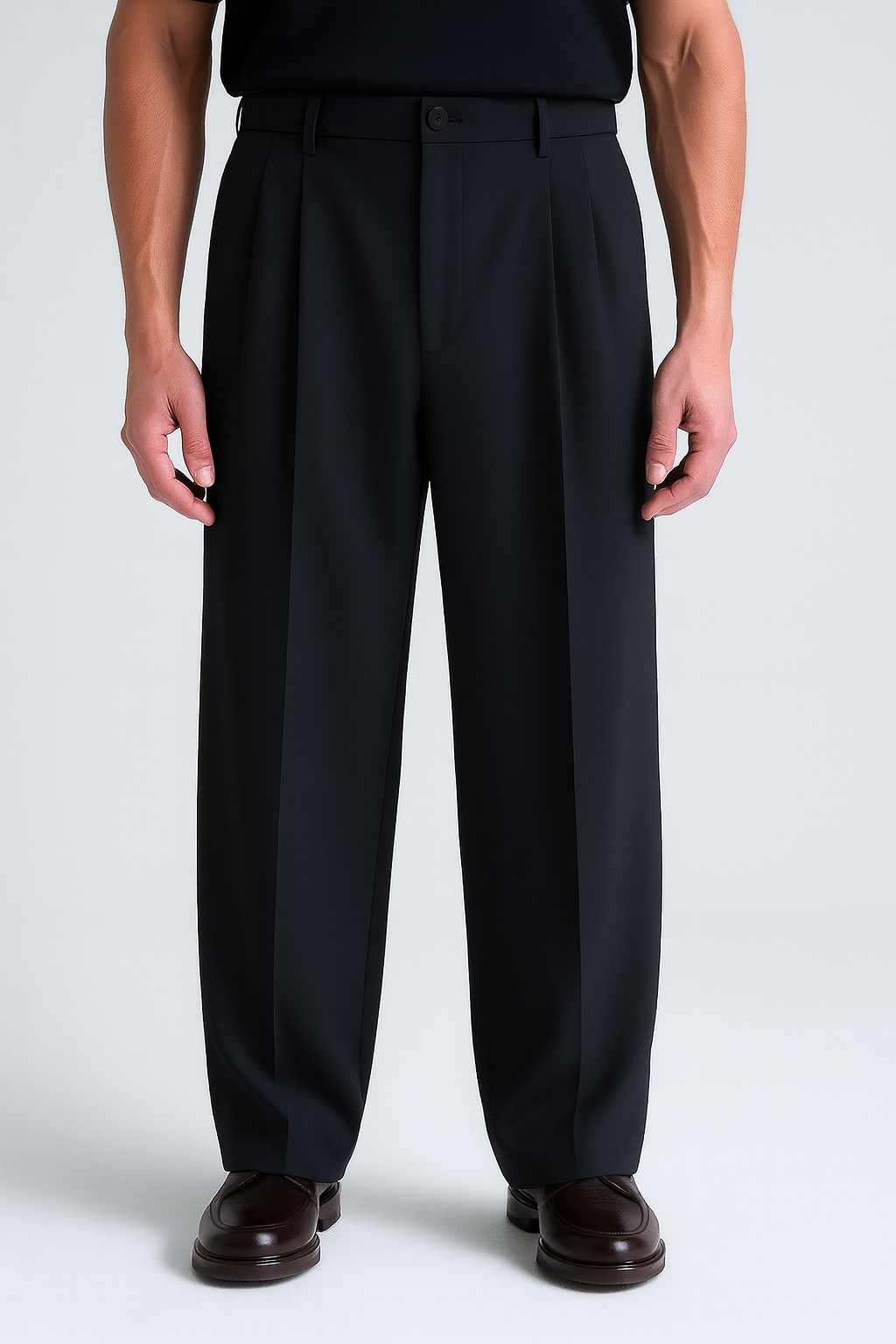 PLEATED WIDE-LEG TROUSERS BLACK