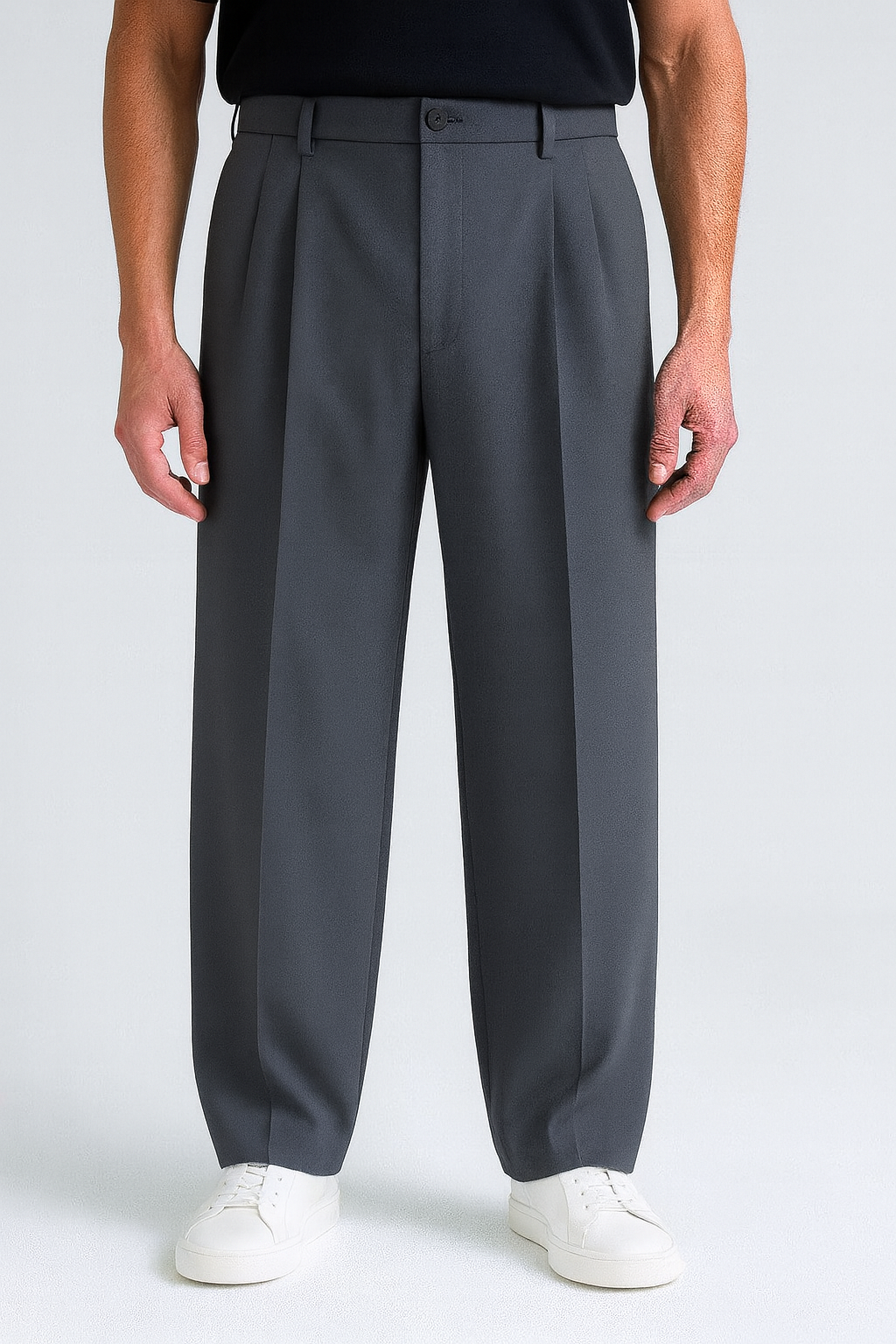 PLEATED WIDE-LEG TROUSERS GREY